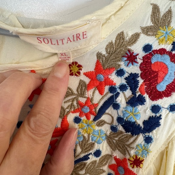 Solitaire Boho Long Sleeve Embroidered Baby Doll Top - Picture 2 of 5